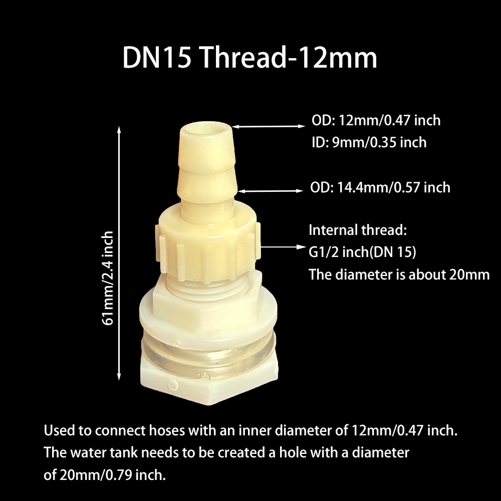 2Pcs Water Tank Hose Connector G1/2 inch DN15 Thread Outlet Plastic Poultry Pet Farming Pagoda Joint Coupling Irrigation: GRAY