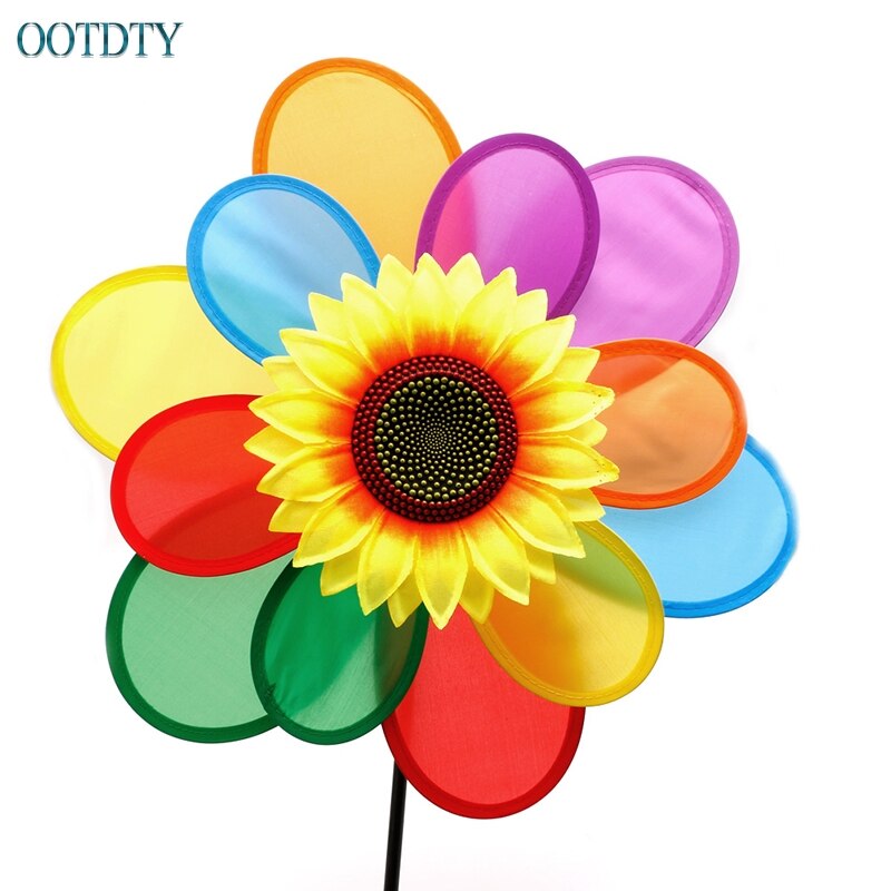 Sunflower Rainbow Windmill Wind Spinner Whirligig Wheel Home Yard Decoration #330