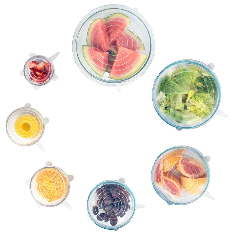 6 stuks herbruikbare siliconen rekdeksels universele deksel siliconen voedselfolie kom pot deksel dop siliconen deksel pan lip keukenaccessoires