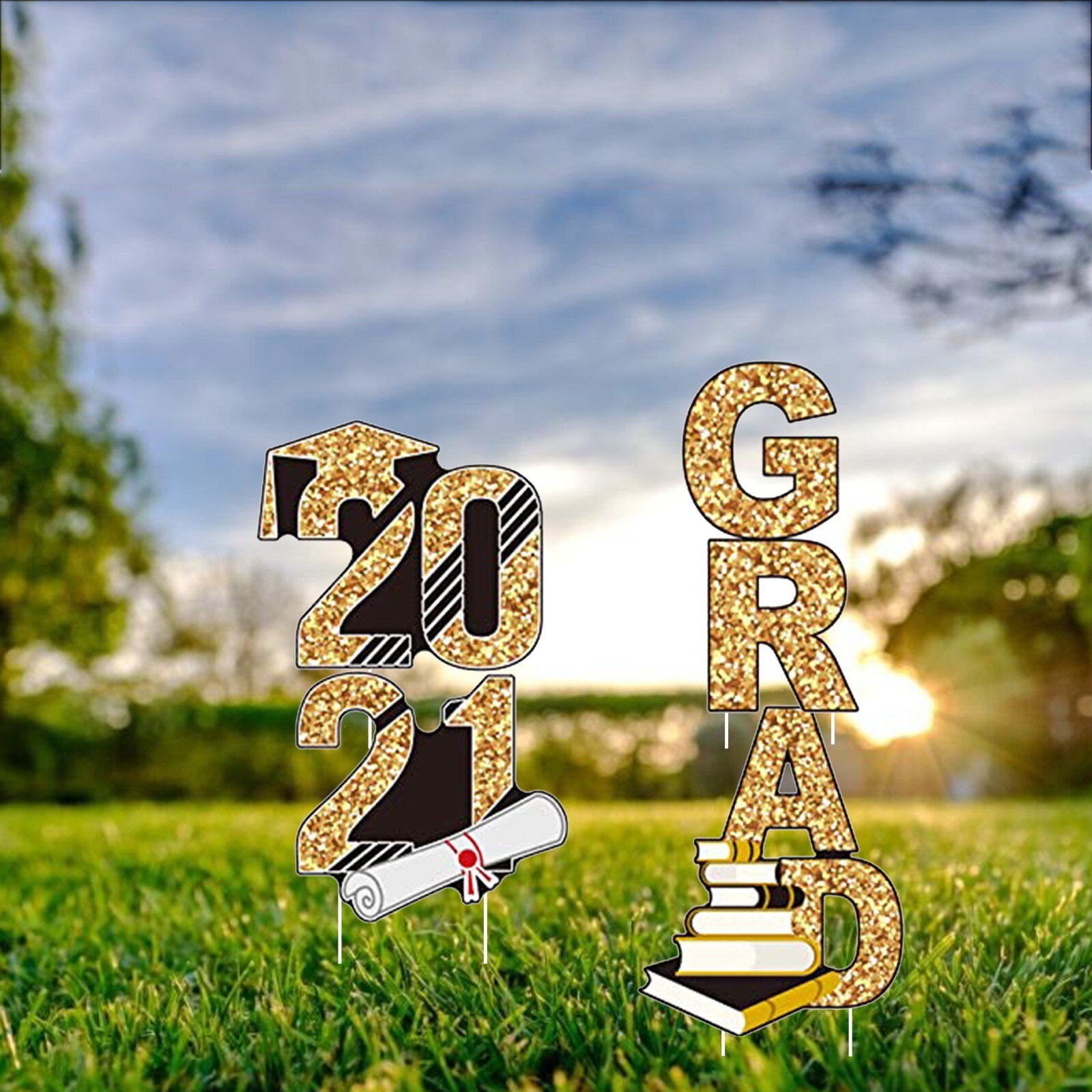 Graduation Grade Garden Sign Decorations Outdoor Lawn Yard Sign with Stakes DIY Graduation Party Decoration Accessories #Y