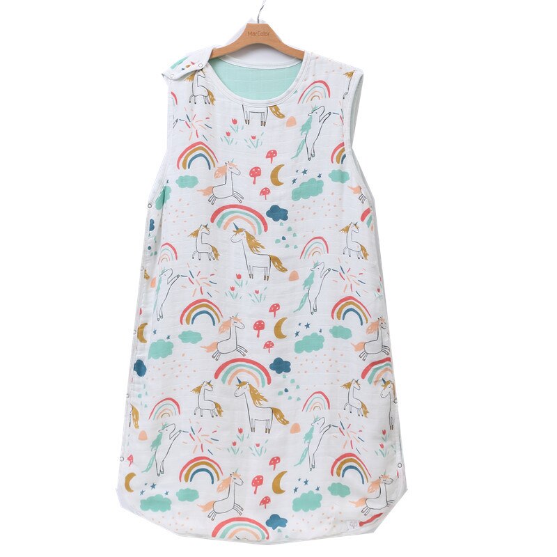 4 Layers Muslin Baby Sleeping Bag For Baby Girl Boy 70% Bamboo Summer Cotton Swaddle Breathable Soft Sleepsack recien nacido: unicorn / L