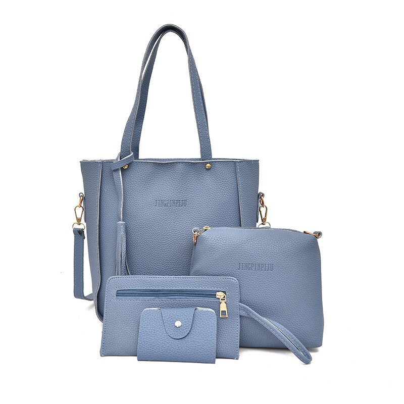 4 stk/sæt dametasker med kvast 5 farve dame crossbody tasker til rejser kvindelige skuldertasker bolso muje: Blå