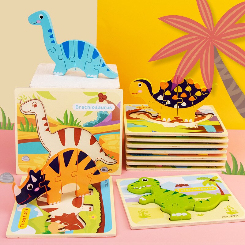 Wooden Puzzle Kids Toy Baby Wood Jigsaw Puzzles Cartoon Dinosaur Animal Early Educational Toys For Children