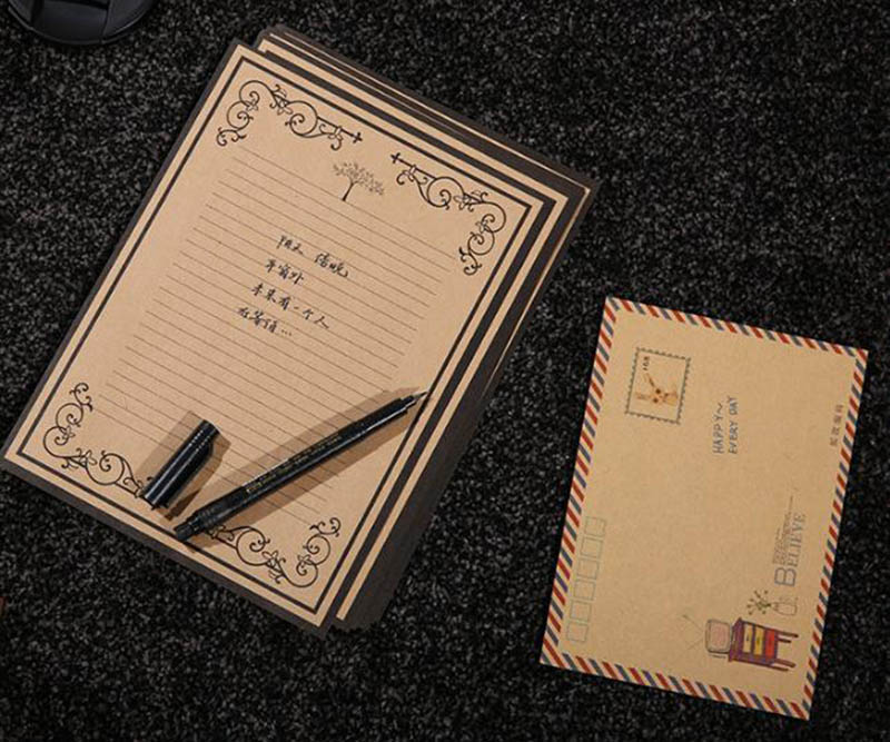 Papier d'écriture Vintage en papier Kraft 8 feuilles/ensemble | Carte de Message Style rétro pour Invitations fêtes nouvel an noël voeux