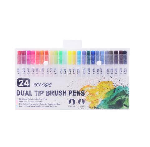 12/120 farver pensler med dobbelt tip 0.4mm fineliner spids og 2mm pensel tip til farvning af tegning malerpennepenselmarkører: 24 farver