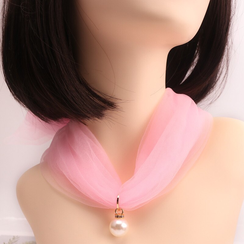 Kasure femmes mince Organza collier écharpe étroite longue cou foulards soie couleur bonbon Transparent en mousseline de soie bandeau ondulé cravate: 9