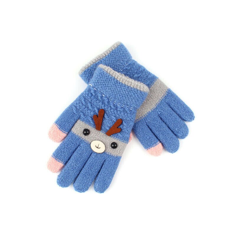 3 ~ 8 år søde jule hjorte tegneserie børn piger handsker vinter strik uld vanter fløjl tykke børns børn holder fingeren varm: Blå