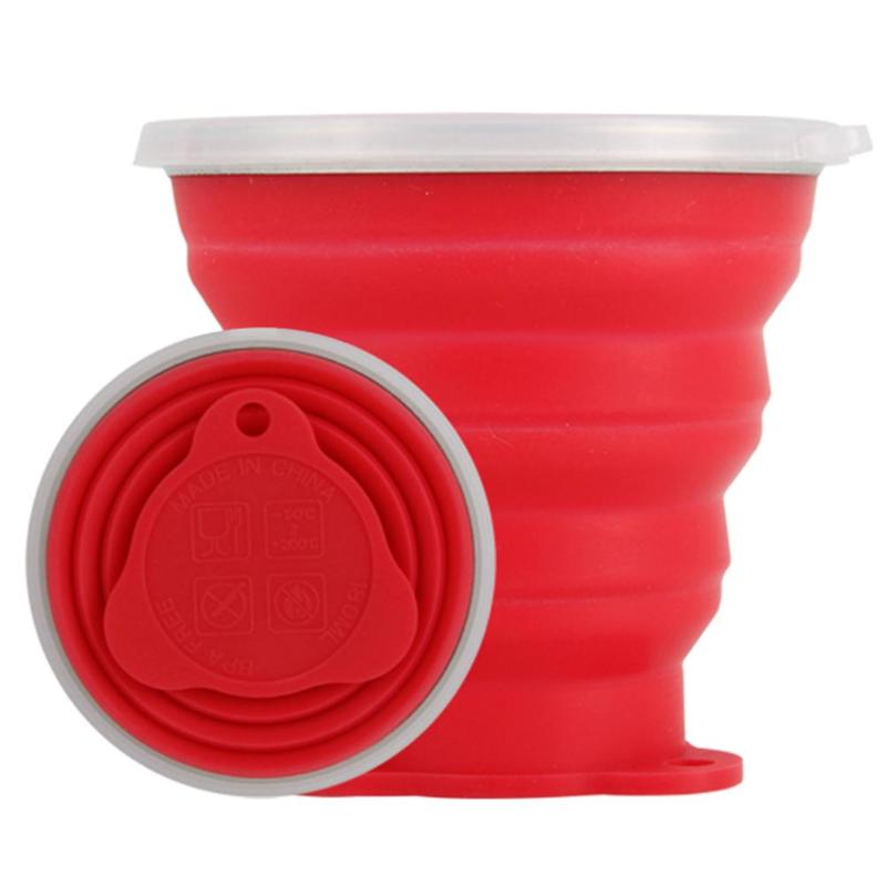 270mL Portatile Pieghevole Del Silicone Tazza di Corsa Esterna di Campeggio di Picnic Retrattile Ultra-sottile Tazza di Bere Pieghevole Tazze di Acqua: Rosso