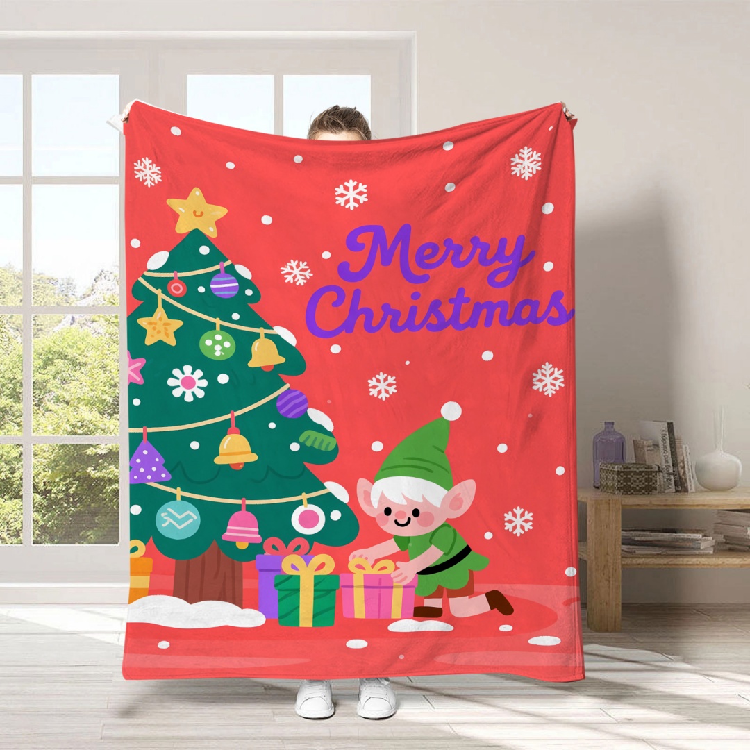 Christmas Party Blanket Soft Skin-Friendly Shawl Portable Decor: 100X140cm / Blue