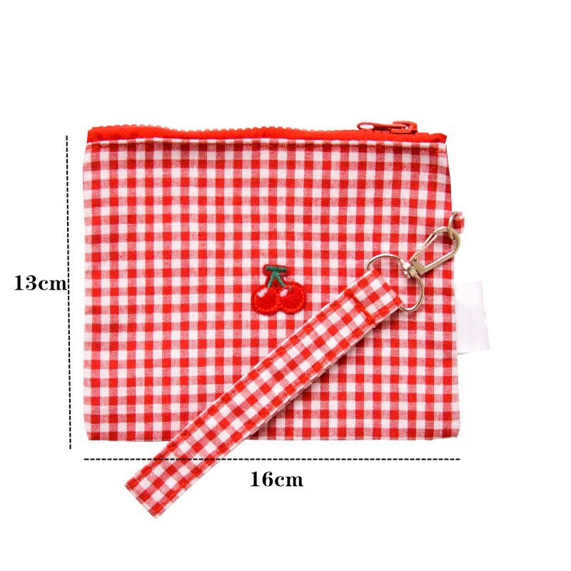 Purdored 1 pc kirsebærrød plaid makeup taske unge piger sød lynlås kosmetik taske mini kvinder skønhed taske rejse make up taske