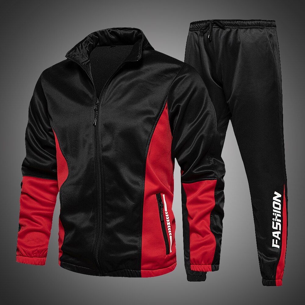 Herr höst träningsoverall färgblock svettdräkter 2 delar set outfits herr sportkläder kläder herr outfit set löpar dräkt