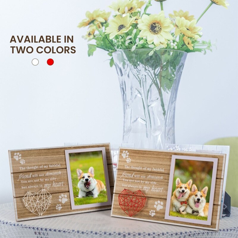 Marco de fotos de madera para mascotas, marco de fotos conmemorativo con forma de corazón de perro, artesanías de madera para , Q1FD