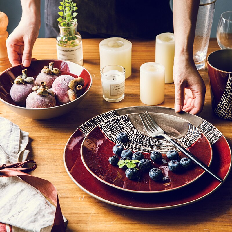 Retro Ceramic tableware dinner plate retro tableware western-style steak Cake fruit bread plate household dish sets