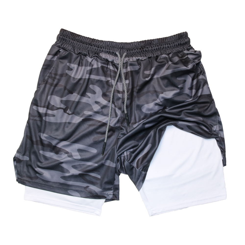 Short de Fitness Double couche pour hommes, short de sport 2 en 1, séchage rapide, entraînement, Jogging, Double pont, été: M / Kaki