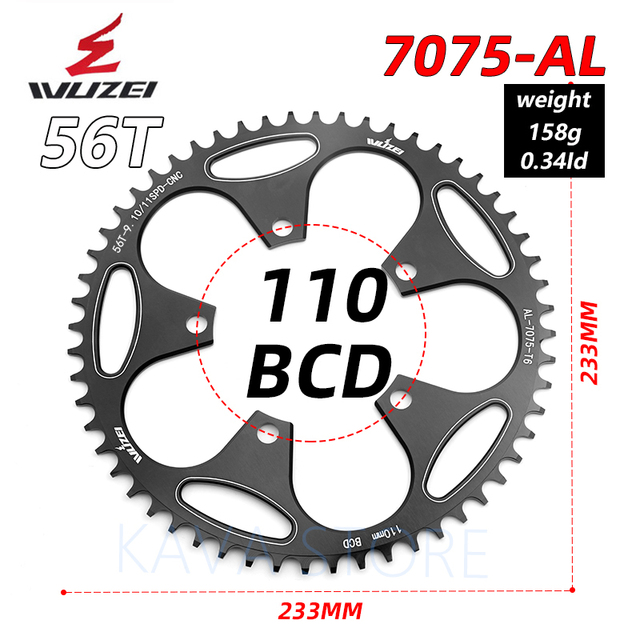 Racefiets kettingblad 110/130 bcd 50/52/54/56/58/60t narrow wide enkel kettingblad fiets crank accessoires tandplaat onderdelen: Zwart