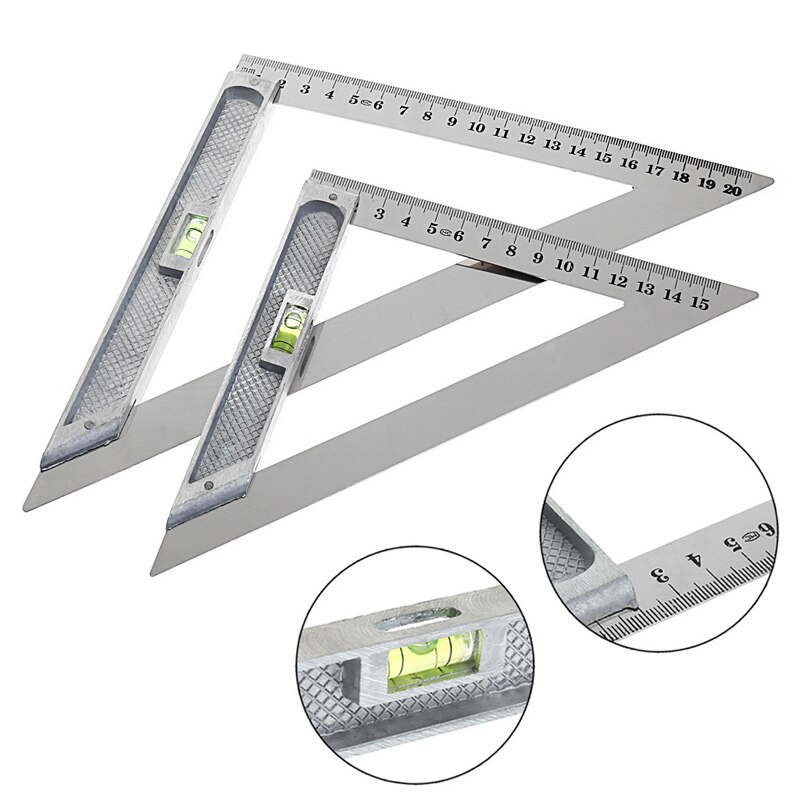 200mm Triangle Ruler 90 Degree Alloy Measuring Tool With Bead Horizontal Woodworking J6PC