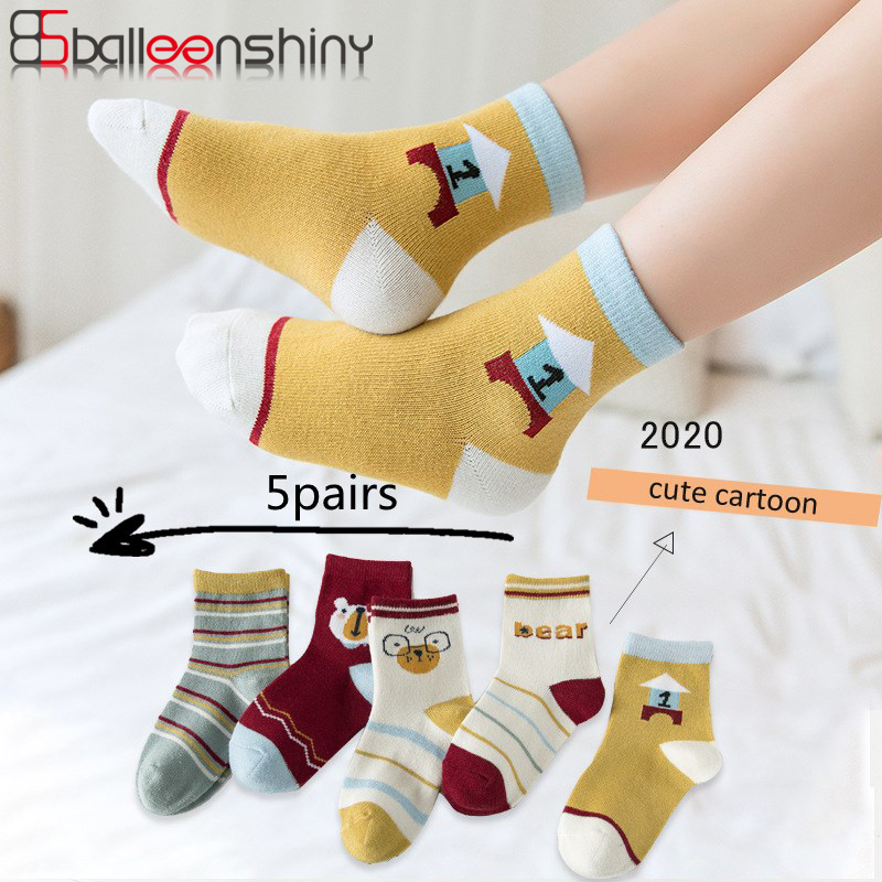 Balleenshiny 5 Paren/partij Kind Sokken Ademend Mesh Katoen Leuke Baby Meisjes Sokken Herfst Winter Kinderen Katoenen Sokken Peuter