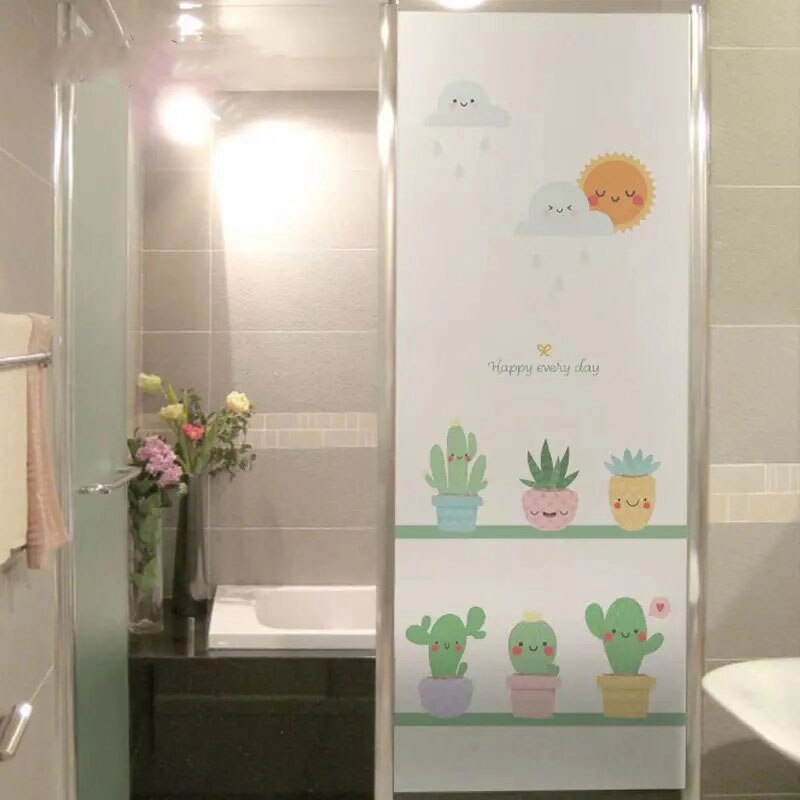 Cactus en pot taille personnalisée fenêtre Film sur verre autocollants pas de colle teinté vie privée décalcomanies salle de bains bureau porte coulissante décor à la maison