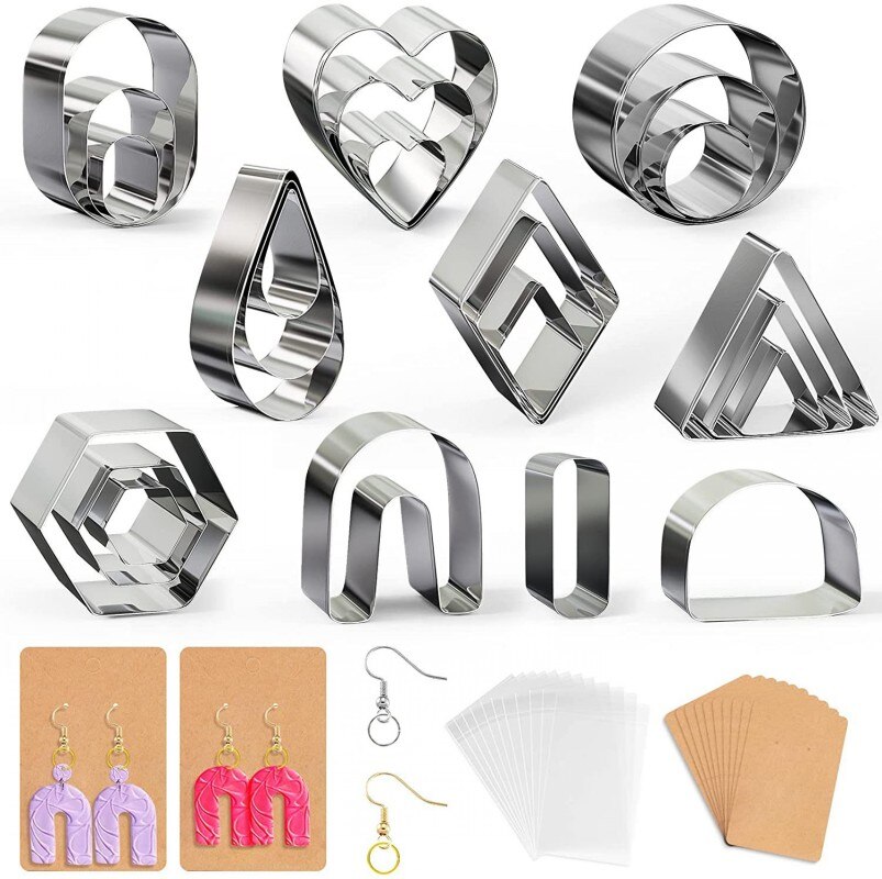 27/24pcs Clay Cutter Stainless Steel Polymer Clay Tool Pottery DIY Ceramic Craft Cutting Mold for Earring Jewelry Pendant Making