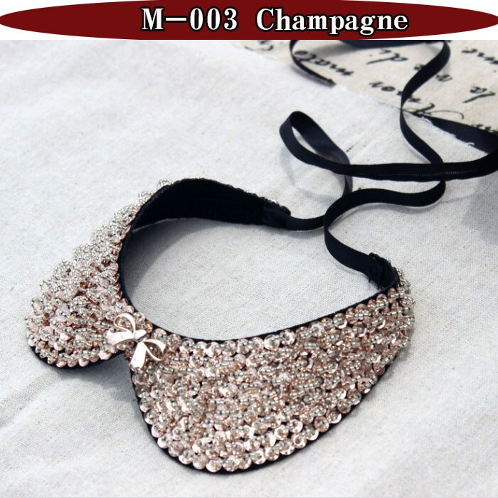 Bavoir col ras du cou collier bijoux pour femmes pour mariage déclaration détachable col femmes noir faux: M003champagne