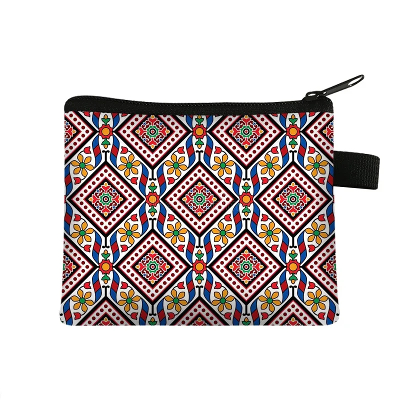 Møntpung dame lille pung dame flerfarvet mønster sød møntpose mandala blomsterprint id kreditkort etui mini møntholder: Rød