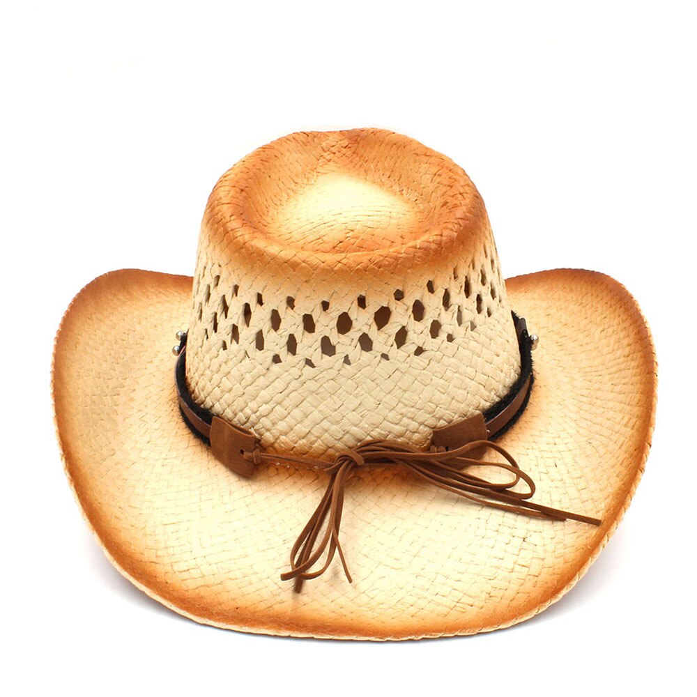 Women Men Western Cowboy Hat With Punk Bull Head Band Straw Lady Dad Beach Sun Sombrero Cap Mesh Cowgirl Jazz Hat Size 58CM