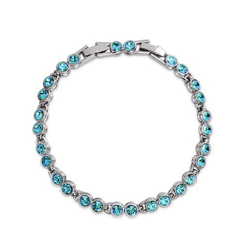 Olsen Twins Luz Azul Rosa Roxo Cristal Zircon Cuff Pulseras Pulseira De Tênis Femme Dropshipping: Aquamarine