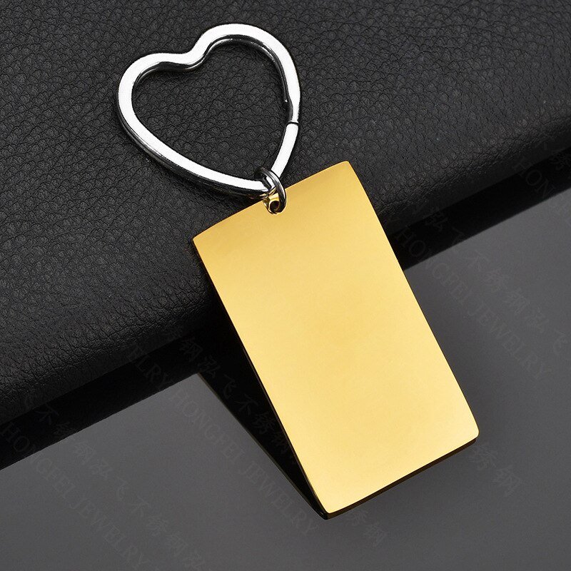 Coole hartvormige sleutelhanger met letters, 304 roestvrijstalen rechthoekige vierkante sleutelhangers met hartjes: Gouden toon