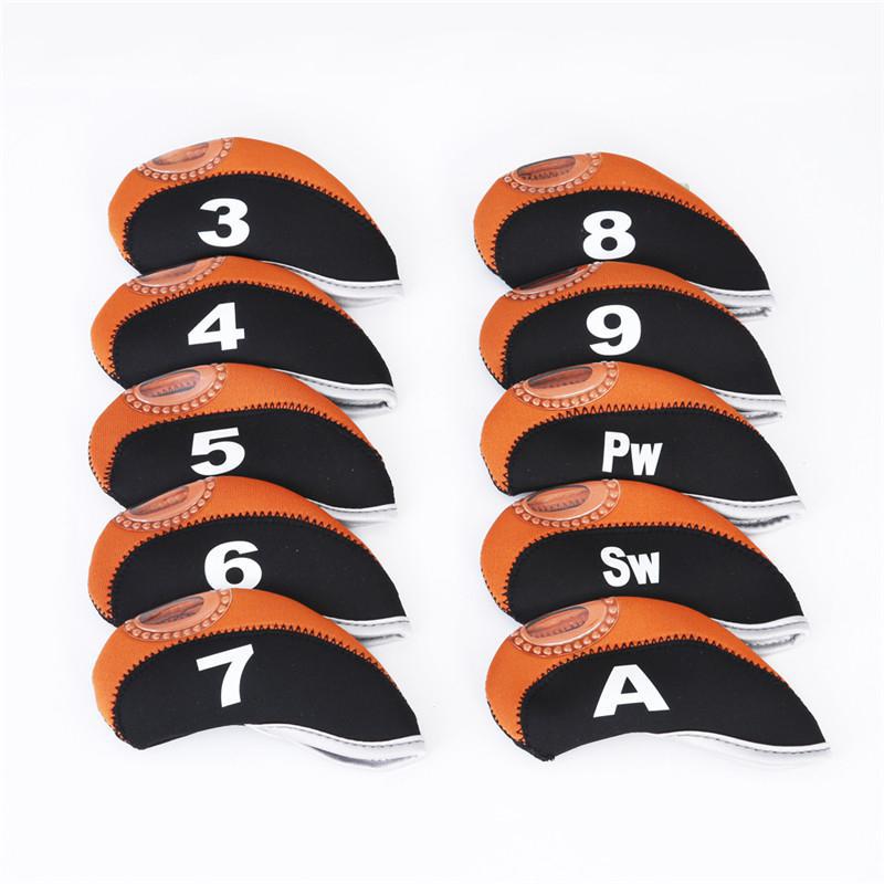 10 stuks golfclub hoofdhoezen zichtbaar venster golf putter ijzeren paal hoofdbeschermer hoes voor buiten golf sporten patchwork kleur: Zwart oranje