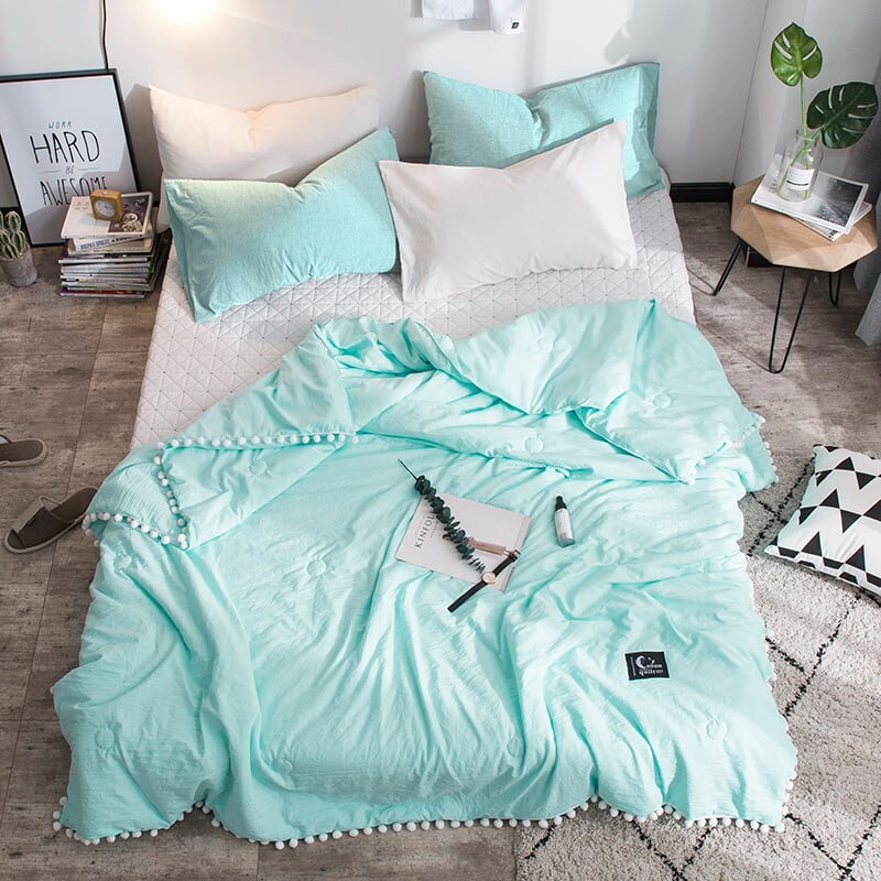 Sommer Decke Frische Rosa Patchwork Decke NäHenne Kleine Kugeln Bettdecke Weiche Bettdecke Solide Bett Abdeckung: Grün / 150x200 cm
