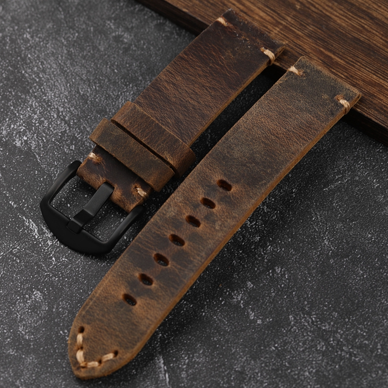 Handgefertigtes erstes Schicht-Rindsleder-Uhrenarmband 20 22 23 24 26 mm braunes gepolstertes Lederarmband für PAM111 441 weiches Herrenarmband
