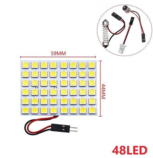 6 9 12 15 24 SMD 5050 LED Auto Panel de luz lectura bombilla tipo cúpula Interior del coche techo mapa lámpara T10 W5W C5W C10W Festoon 3 Base adaptadora: Color blanco cálido