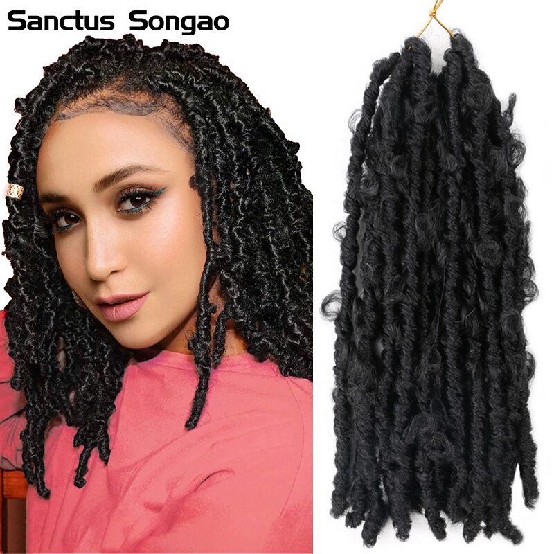 Butterfly Locs Synthetic Crochet Hair 14 Inch Crochet Butterfly Locs Pre Looped Faux Locs Distressed Natural Short Bob Braids: 6Pcs/Lot