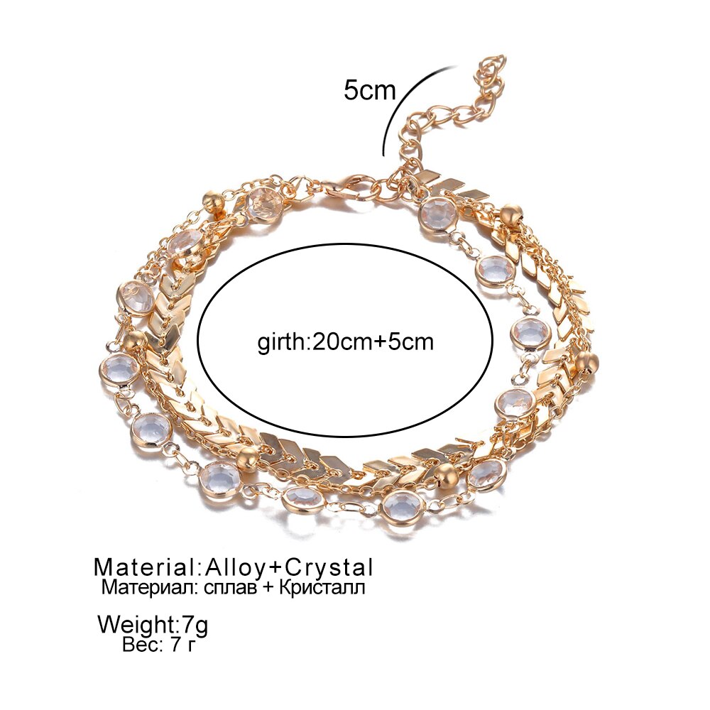 Vienkim 3Pcs/lot Crystal Sequins Anklet Set Beach Foot jewelry Vintage Ankle Bracelets For Women Summer Jewelry Party