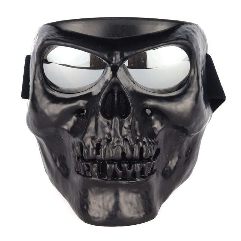 Cool skull motorcycle face Mask with Goggles Detachable modular Goggles Mask for Vintage open face Motorcycle Helmet Moto Casco: Black