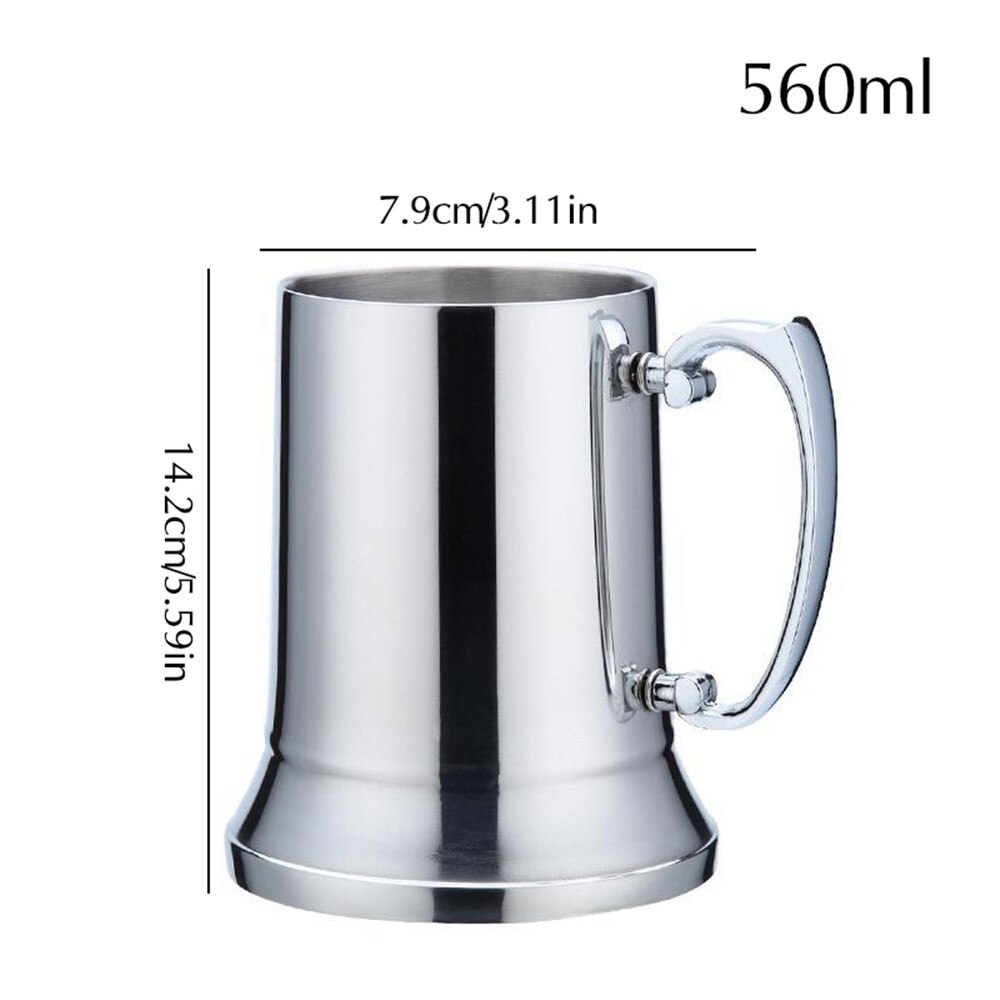 Tankard Stein Double Wall Stainless Steel Beer Mug Cocktail Breakfast Milk Mugs with Handgrip Coffee Cup Bar Tools Drinkware: 560ML