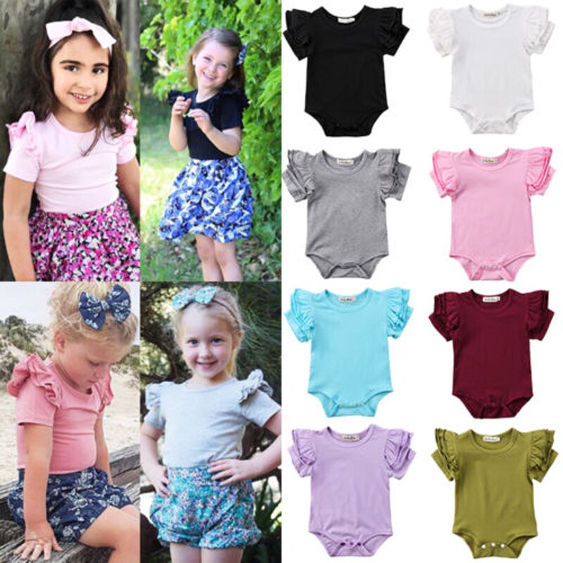 Lioraitiin Schattige Peuter Baby Meisjes Romper Korte Mouw Solid Jumpsuit Katoen O-hals Outfits Kleding