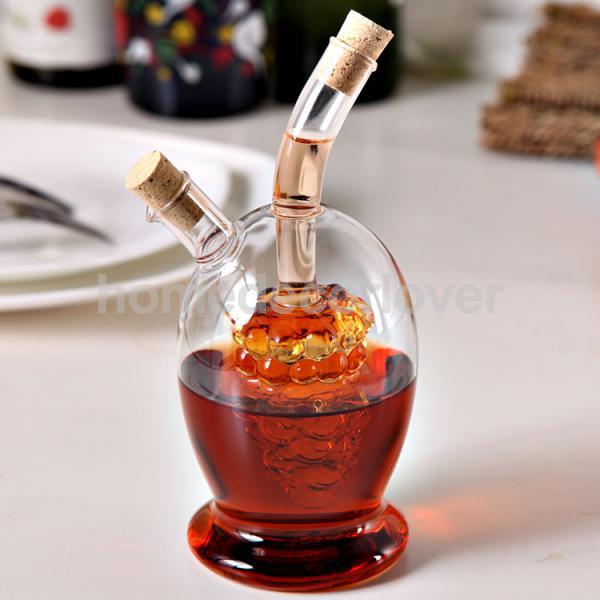 2-Outlet Glass Olive Oil Jar Vinegar Bottle Pot Kitchen Sauce Dispenser