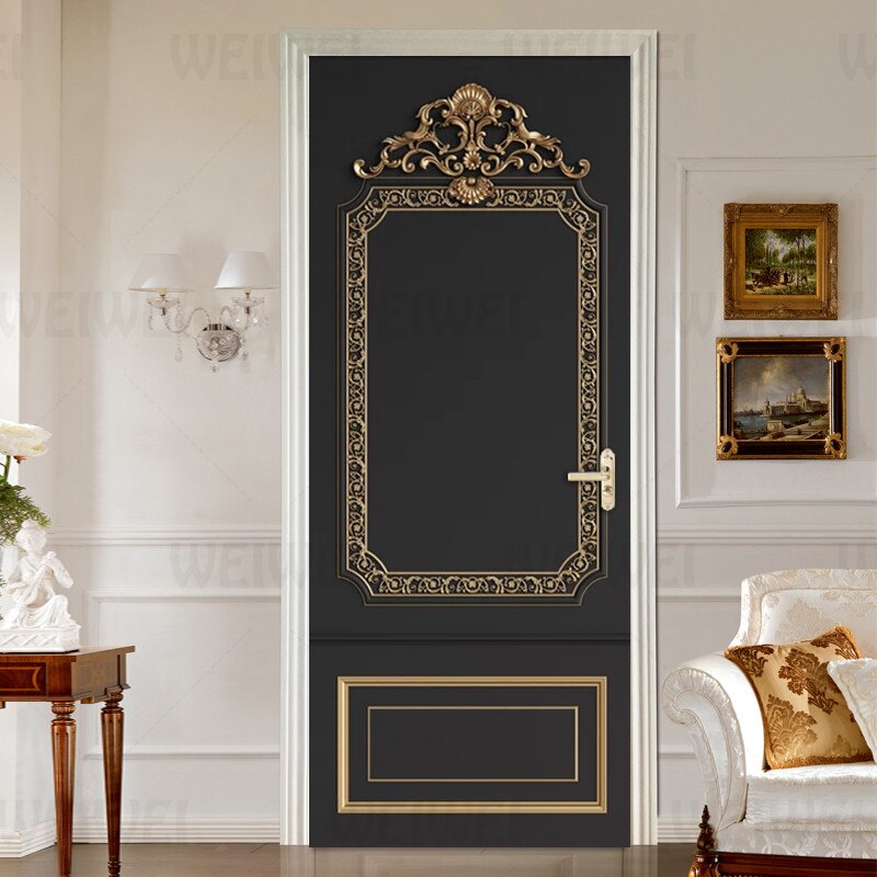 Black Gold High Texture Pattern Border Home Decoration Door Stickers Bedroom Living Room Door Decals Self-Adhesive