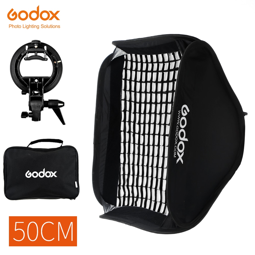 Godox Pro Verstelbare 50 cm x 50 cm Flash Soft Box Honeycomb Grid Kit met S-Type Beugel Bowen mount Houder voor Speedlite Flash