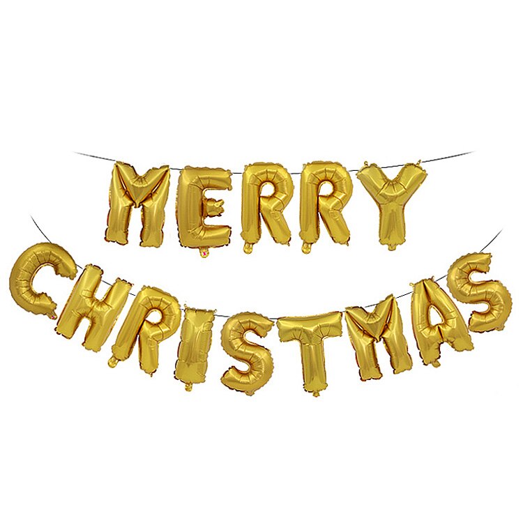 Merry Christmas balloon red green letters decoration balloon bar mall Merry Christmas aluminum film balloon package: Gold