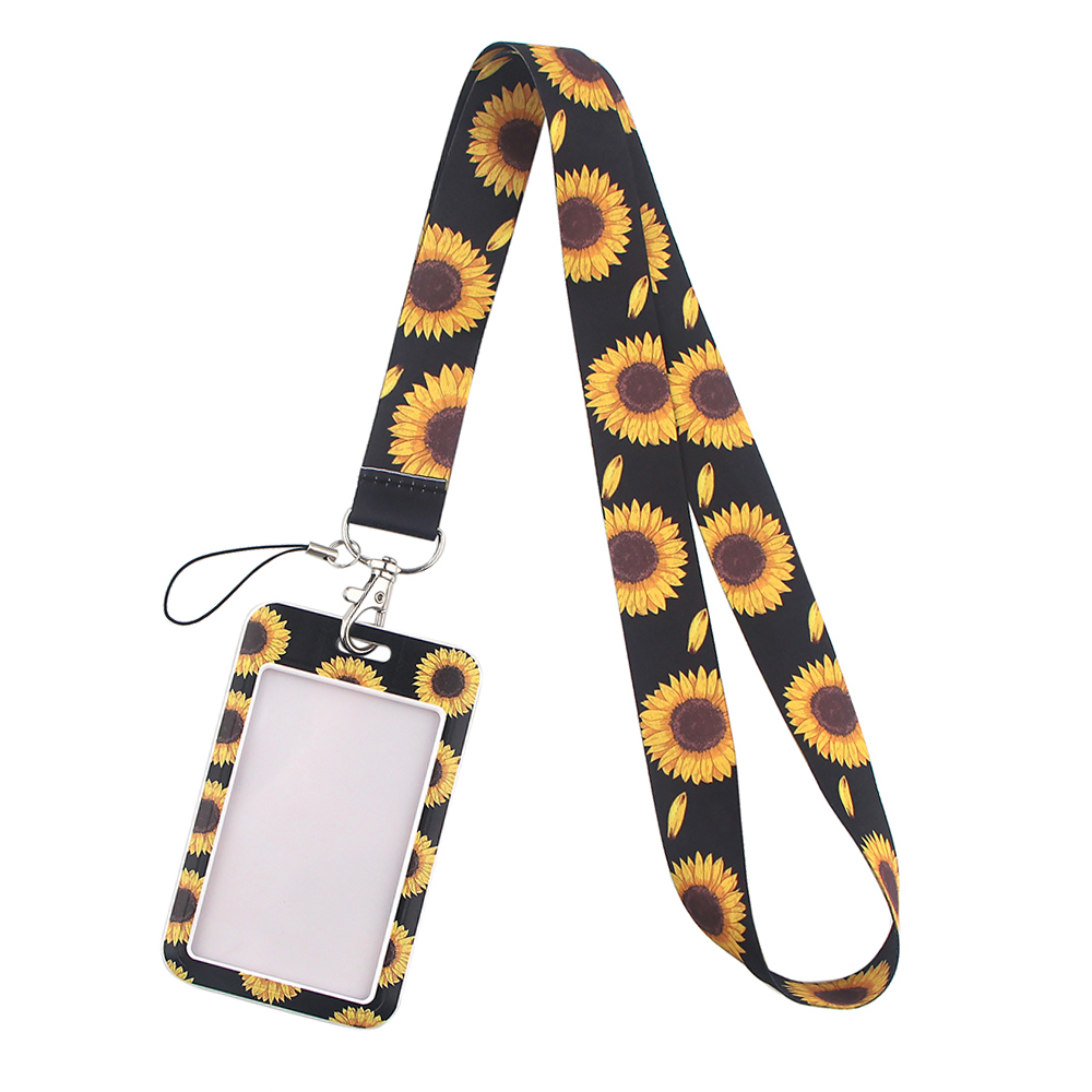 YL11 Zwarte Zonnebloem Key Lanyard Auto Sleutelhanger Personaliseren Kantoor Id-kaart Pass Gym Mobiele Telefoon Sleutelhanger Badge Houder Accessoires