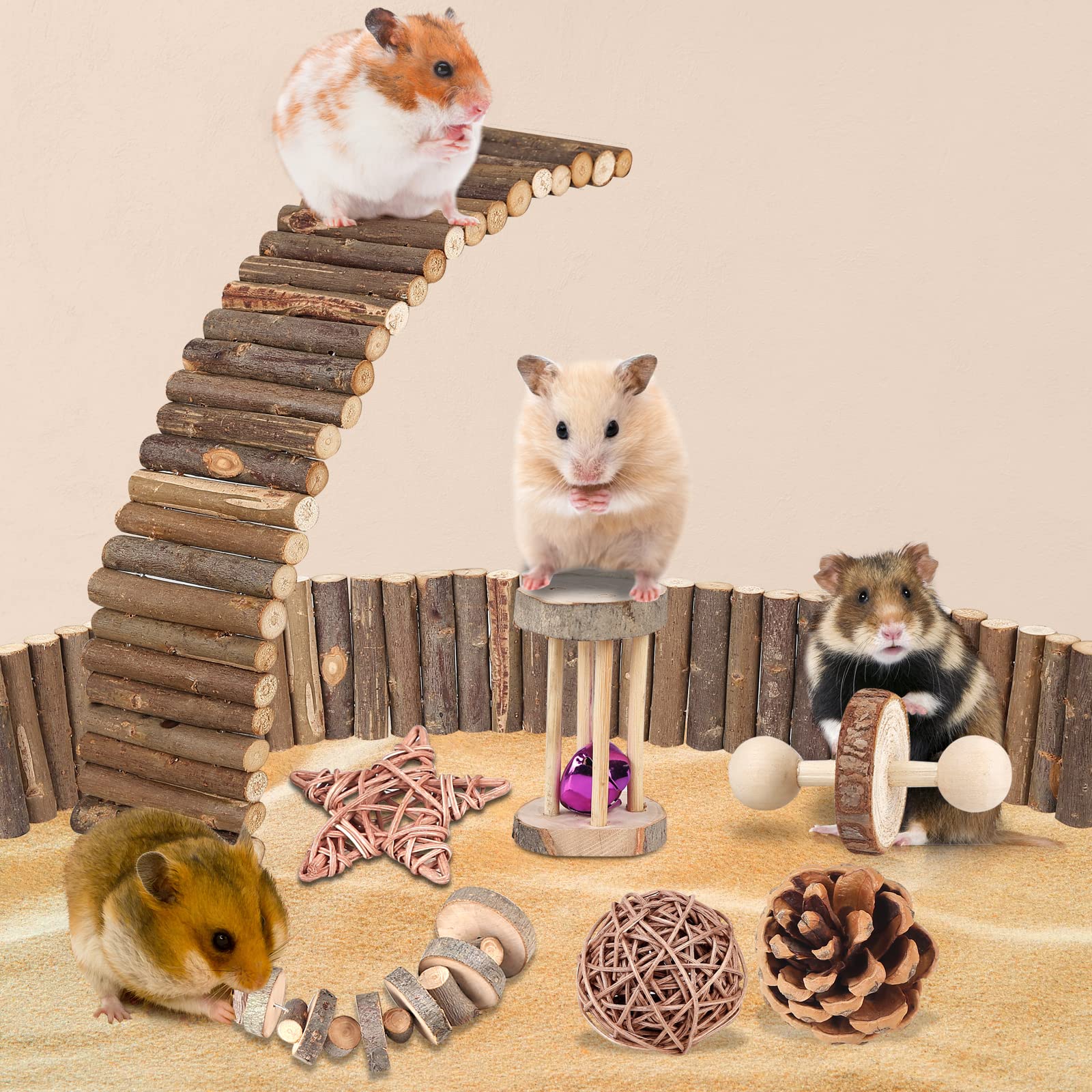 Hamster Toy Hamster Accessories Guinea Pig Chew Toy Long Ladder Bridge Tunnel Hide Willow Ball Play Set Stuff For Hamster