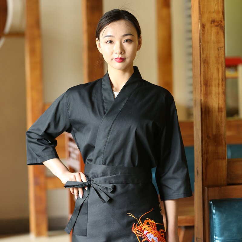 Unisex cook costume Japanese Korea style kitchen uniform waiter hotel shirt overalls chef restaurant uniform: black / XXL