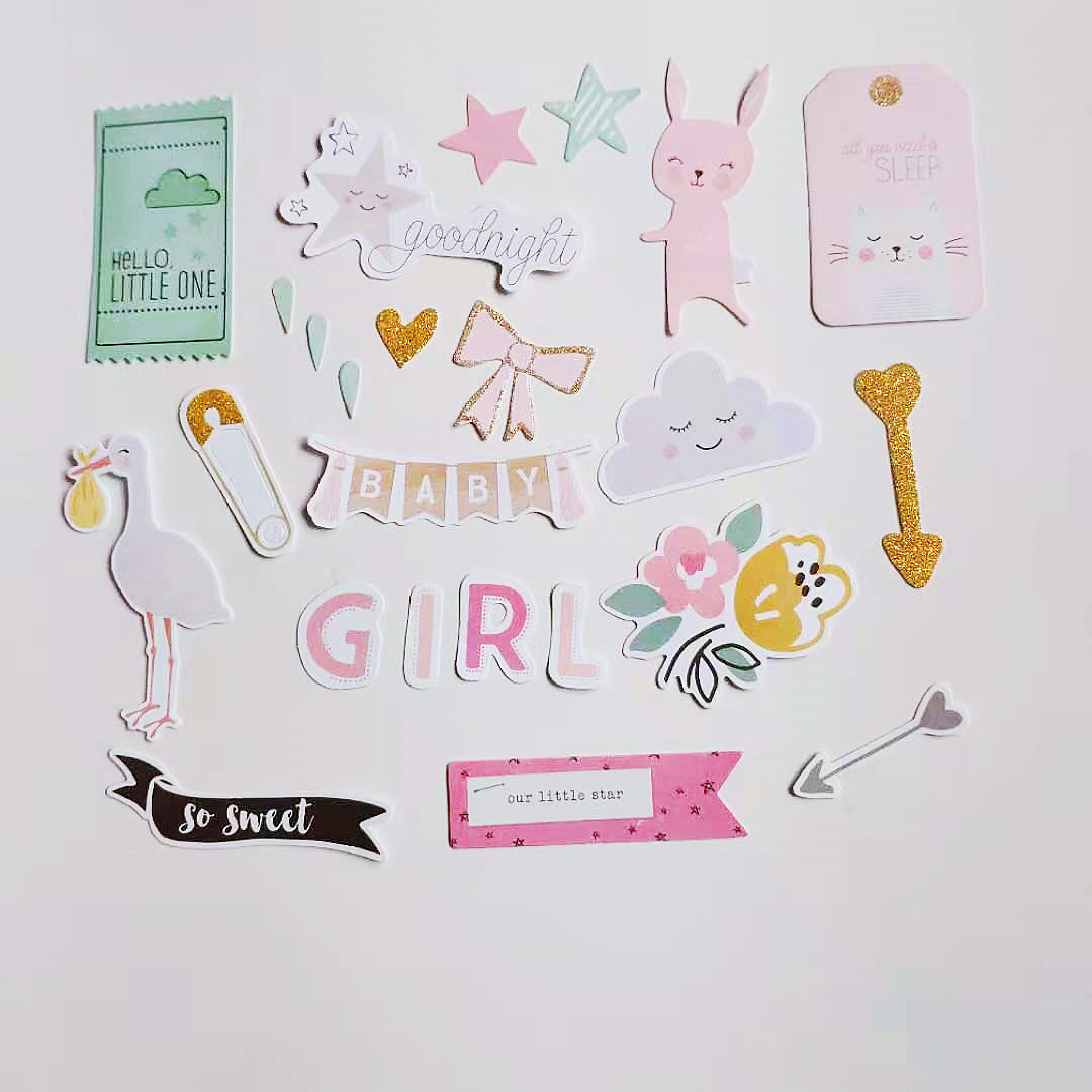 Pink Girl Embellishments Ephemera Shapes Glitter Paper Diecuts for DIY Scrapbooking Card Making Crafts /Photo Album Decoration
