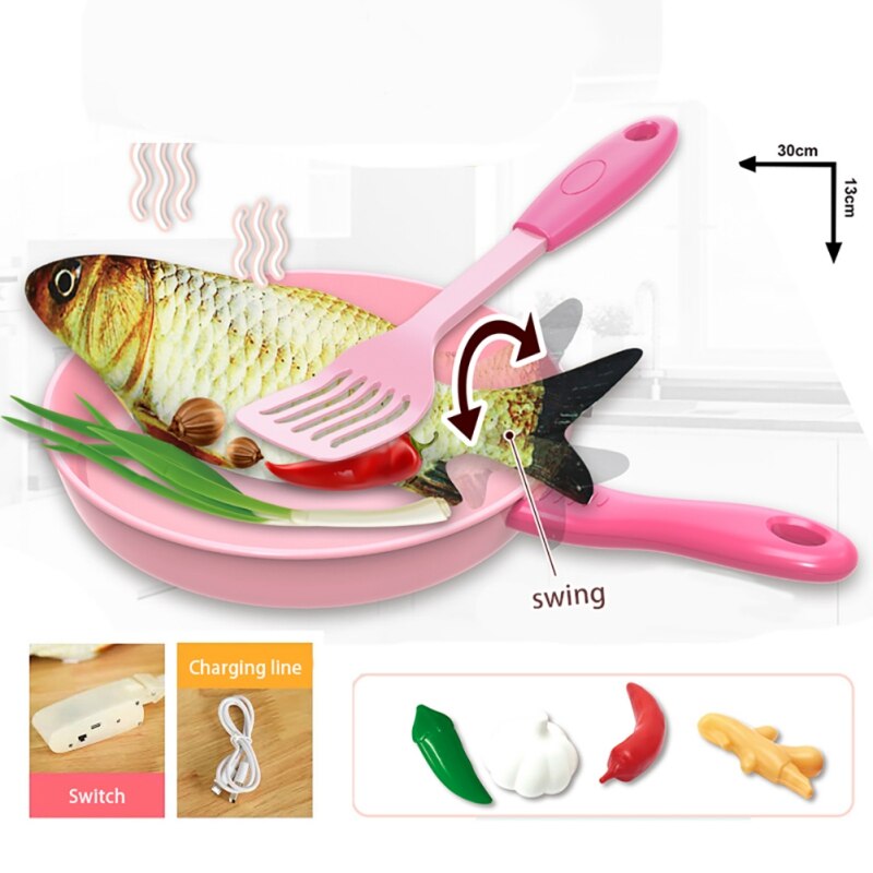 Køkken elektrisk hoppefisk legetøj børns simulering fiskelegetøj med non-stick pan ingredienser madlavningsspil til børn: 04