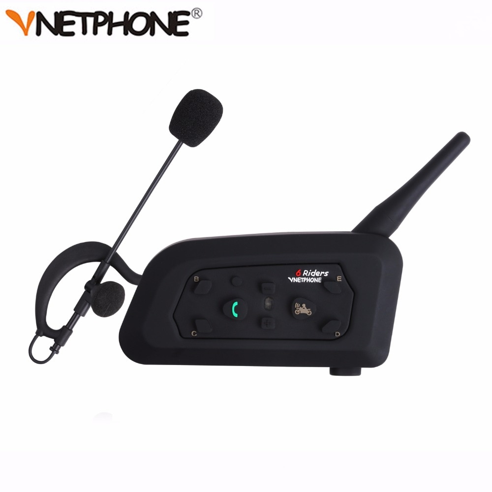 Vnetphone V6C Bluetooth Headset - 1200M Range Intercom For 6 Riders, Motorcycle & Sport