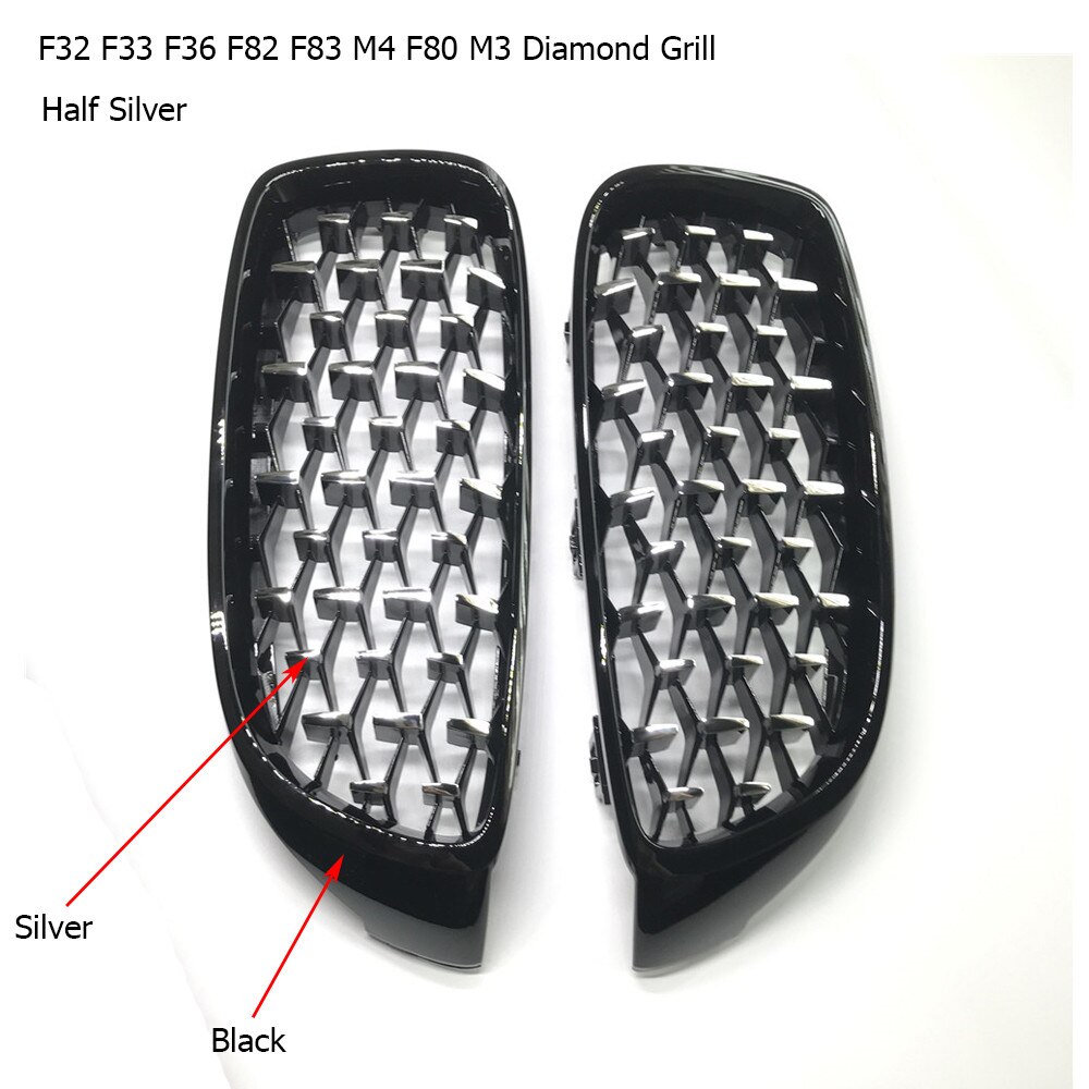 Un par de parrillas de diamantes plateadas/negras con estilo para coche, rejilla delantera ovoide doble para BMW F30 F31 F35 F10 F18 G30 G38 F32 F82