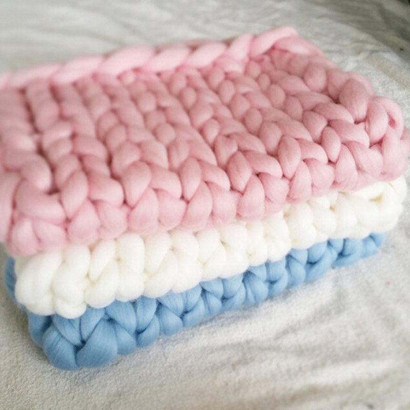 Cartoon Wool Crochet Baby Blanket Newborn Photography Props Chunky Knit Blanket Basket Filler 8 colors