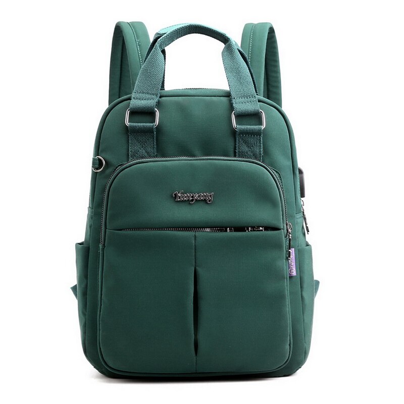 Waterproof Nylon Backpack for Women Multi Pocket Travel Backpacks Female School Bag for Teenage Girls: green 3